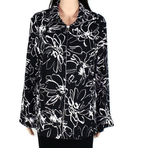 Erin London women's size 1X flower print full zip stretchy jacket - Picture 1 of 6